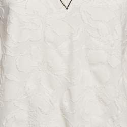 Pre Owned Brunello Cucinelli Off White Fil-coupe Jersey Monili Detail V-Neck Top L