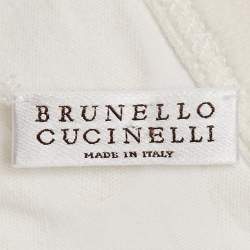 Pre Owned Brunello Cucinelli Off White Fil-coupe Jersey Monili Detail V-Neck Top L