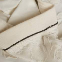 Pre Owned Brunello Cucinelli Off White Fil-coupe Jersey Monili Detail V-Neck Top L