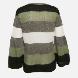 Brunello Cucinelli Multicolor Stripe Lurex Rib Knit Flared Sleeve Sweater M