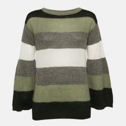 Brunello Cucinelli Multicolor Stripe Lurex Rib Knit Flared Sleeve Sweater M