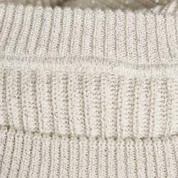Pre Owned Brunello Cucinelli Grey Lurex Rib Knit Monili Detail Sweater L