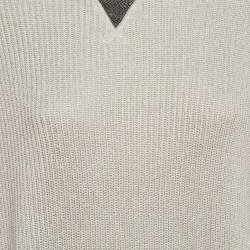 Pre Owned Brunello Cucinelli Grey Lurex Rib Knit Monili Detail Sweater L