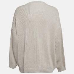 Pre Owned Brunello Cucinelli Grey Lurex Rib Knit Monili Detail Sweater L