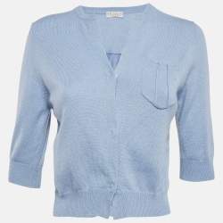 Brunello Cucinelli Blue Cashmere Knit Crop Cardigan L