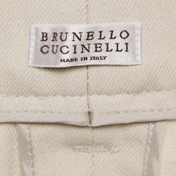 Pre Owned Brunello Cucinelli Off-White Cotton Blend Belted Wide-Leg Trousers S