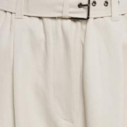 Pre Owned Brunello Cucinelli Off-White Cotton Blend Belted Wide-Leg Trousers S