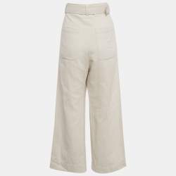 Pre Owned Brunello Cucinelli Off-White Cotton Blend Belted Wide-Leg Trousers S