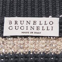 Pre Owned Brunello Cucinelli Beige/Blue Striped Cotton Knit Sequin Detail Sleeveless Sweater M