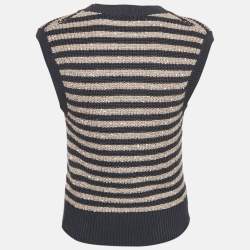 Pre Owned Brunello Cucinelli Beige/Blue Striped Cotton Knit Sequin Detail Sleeveless Sweater M