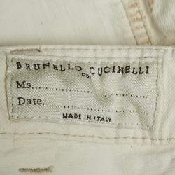 Pre Owned Brunello Cucinelli Cream Cotton Belted Trousers M