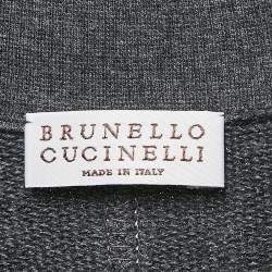 Pre Owned Brunello Cucinelli Grey Cotton Knit Monili Bead Detail Zip-Up Jacket M