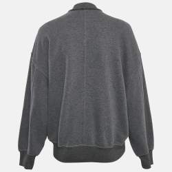 Pre Owned Brunello Cucinelli Grey Cotton Knit Monili Bead Detail Zip-Up Jacket M