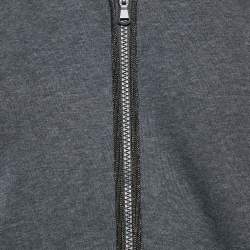 Pre Owned Brunello Cucinelli Grey Cotton Knit Monili Bead Detail Zip-Up Jacket M