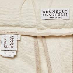 Pre Owned Brunello Cucinelli Beige Cotton Frayed and Monili Bead Side Detail Shorts M
