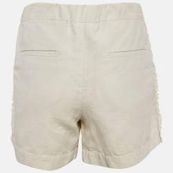 Pre Owned Brunello Cucinelli Beige Cotton Frayed and Monili Bead Side Detail Shorts M