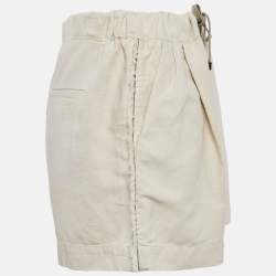 Pre Owned Brunello Cucinelli Beige Cotton Frayed and Monili Bead Side Detail Shorts M