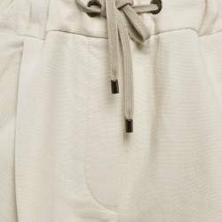 Pre Owned Brunello Cucinelli Beige Cotton Frayed and Monili Bead Side Detail Shorts M