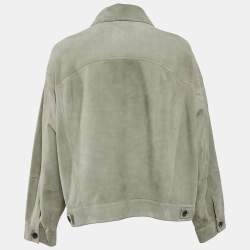 Pre Owned Brunello Cucinelli Light Green Single Breasted Suede Jacket L