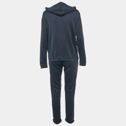 Pre Owned Brunello Cucinelli Navy Blue Cotton Blend Knit Jacket and Joggers Set M