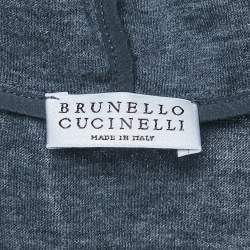 Pre Owned Brunello Cucinelli Navy Blue Cotton Blend Knit Jacket and Joggers Set M