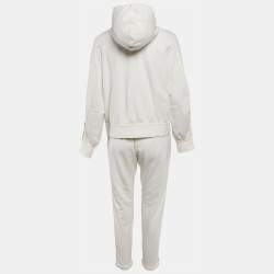 Pre Owned Brunello Cucinelli White Cotton Knit Monili Bead Detail Jacket and Pants Set S