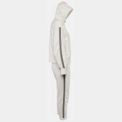 Pre Owned Brunello Cucinelli White Cotton Knit Monili Bead Detail Jacket and Pants Set S