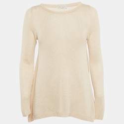 Brunello Cucinelli Beige Sequin Detail Linen and Silk Knit Top XS