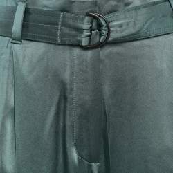 Pre Owned Brunello Cucinelli Green Satin Belted Trousers M