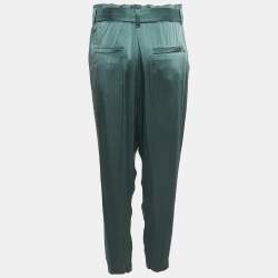 Pre Owned Brunello Cucinelli Green Satin Belted Trousers M