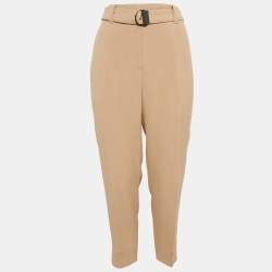Brunello Cucinelli Light Brown Crepe Belted Trousers M