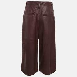 Pre Owned Brunello Cucinelli Burgundy Leather Wide Leg Capri Pants M