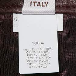 Pre Owned Brunello Cucinelli Burgundy Leather Wide Leg Capri Pants M