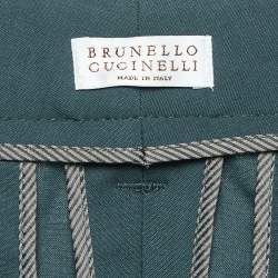 Pre Owned Brunello Cucinelli Green Wool Monili Detail Belted Trousers M