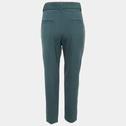 Pre Owned Brunello Cucinelli Green Wool Monili Detail Belted Trousers M
