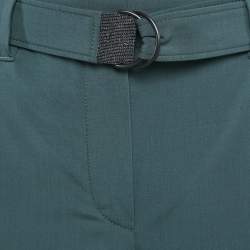 Pre Owned Brunello Cucinelli Green Wool Monili Detail Belted Trousers M