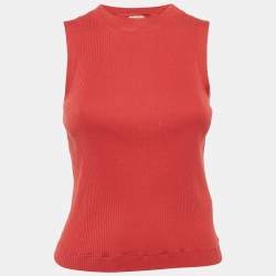 Brunello Cucinelli Red Rib Knit Monili Detail Tank Top S