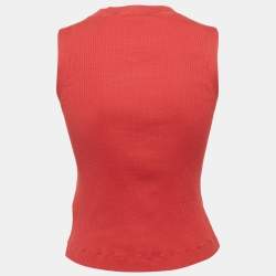 Brunello Cucinelli Red Rib Knit Monili Detail Tank Top S