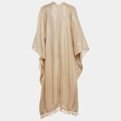 Brunello Cucinelli Gold Lurex Knit Fringed Long Cape One Size 