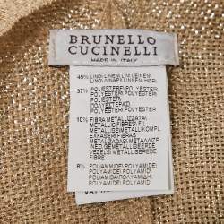 Brunello Cucinelli Gold Lurex Knit Fringed Long Cape One Size 