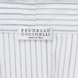 Pre Owned Brunello Cucinelli Blue Striped Cotton Tie-Up Detail Mini Dress M