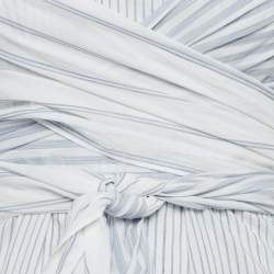 Pre Owned Brunello Cucinelli Blue Striped Cotton Tie-Up Detail Mini Dress M