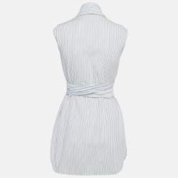 Pre Owned Brunello Cucinelli Blue Striped Cotton Tie-Up Detail Mini Dress M