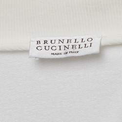 Brunello Cucinelli White Cotton Knit Monili Bead Detail Jacket and Joggers Set L