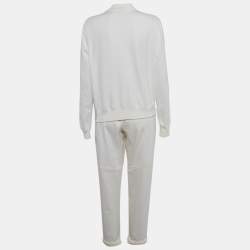 Brunello Cucinelli White Cotton Knit Monili Bead Detail Jacket and Joggers Set L