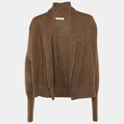 Brunello Cucinelli Grey/Metallic Wool Knit Open Front Cardigan S