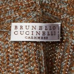 Brunello Cucinelli Grey/Metallic Wool Knit Open Front Cardigan S