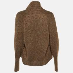 Brunello Cucinelli Grey/Metallic Wool Knit Open Front Cardigan S