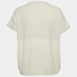 Brunello Cucinelli Cream Cashmere Monilli Bead Detail Crew Neck Top S