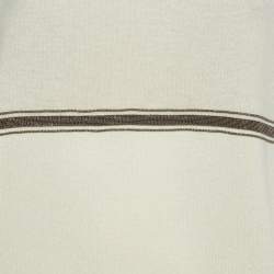 Brunello Cucinelli Cream Cashmere Monilli Bead Detail Crew Neck Top S